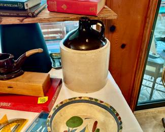 VINTAGE STONEWARE CERAMIC JUG, VINTAGE MEXICAN POTTERY BOWL