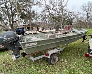 ALWELD JON BOAT 25 HORSEPOWER YAMAHA 4 STROKE OUTBOARD MOTOR WITH TRAILER