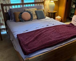 PINE WOOD BED -QUEEN, QUEEN MATTRESS
