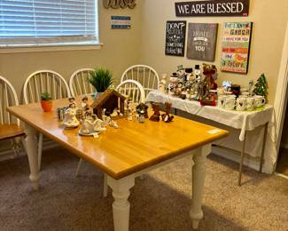 Farm House Style Table & 5 chairs (30"h x 5'w x 3'd):  $360.00.  Items on top of the table:  $2.00 - $48.00