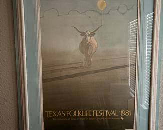 Texas Folk Life Festival Framed Poster 1991 (93"w x 41"l)  ALL:  $120.00