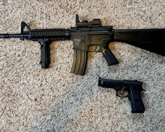 DPMS Airsoft Panther Arms Carbine 6MM:  $50.00.  TAURUS airlift pistol:  $29.00.