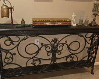 Vintage Art Nouveau Style Cast Bronze/Brass & Iron Narrow Console Sofa Table - Measures 71"w x 39"h x 12"d