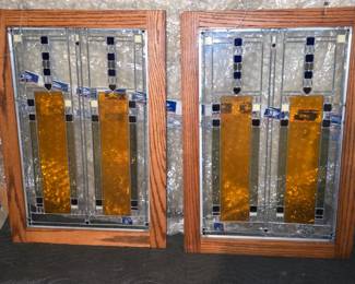 Art Deco - Frank Lloyd Wright style - one has to be repaired due to the leading separating.  All glass pieces appear to all be intact and not cracked.