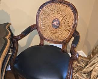 Theodore Alexander Louis XVI Style Mahogany & Leather Cane Chair