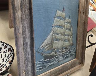 needlepoint ship framed