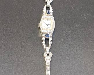 Hamilton platinum ladies wristwatch with sapphires and diamonds comes with appraisals