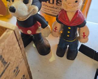vintage cast iron banks mickey and popeye
