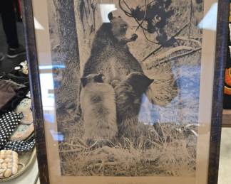 awesome framed vintage bear picture black and white
