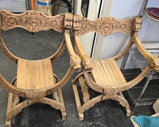 awesome pair of vintage hand carved wood chairs