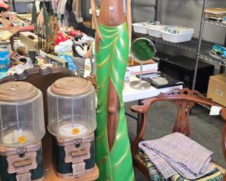 Awesome large teak carved topless statue