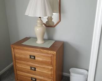 Nightstand; table lamp