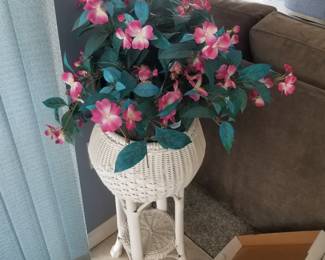 Wicker planter with faux flowers - two available