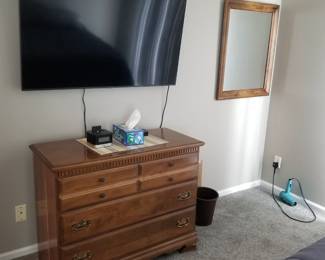 Sturdy wood dresser; flat screen TV with wall mount