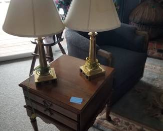 2-drawer end tables; table lamps with USB ports
