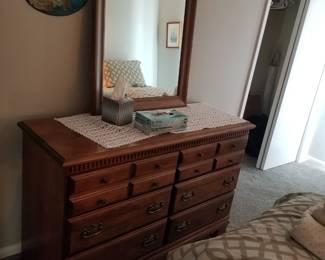 Sturdy wood dresser; matching mirror