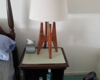 Nightstand; mid-century modern table lamp