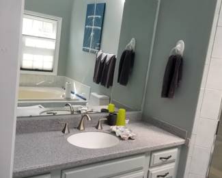Bath vanity; mirror; vanity lights
