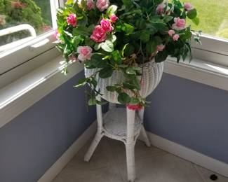 Wicker planter with faux flowers - two available