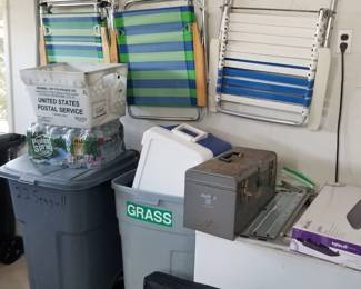 Beach chairs; trash cans