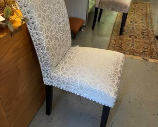 Grey geometric pattern silk type material parsons chair