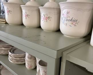 Pfalstgraff Set featuring cannisters, plates, cups and saucers, mugs, salad plates, bowls "Tea Rose"