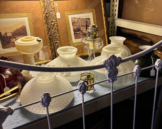 Aladdin Lamps (50% off), Hobnail fenton shades, pleated and paneled shades