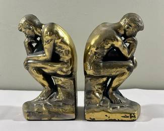 (2pc) Thinking Man Bookends | Light weight brass. - h. 7 x w. 4 in