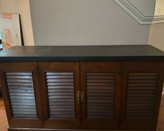 Mid-Century Slate Top Cabinet | Mid-century modern slate top cabinet with four cabinet doors -  h. 26 x w. 44 x d. 14 in
