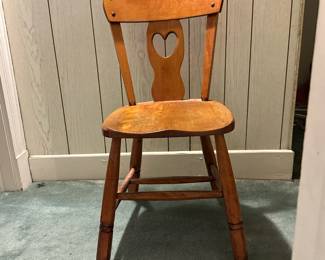 Side Chair with Heart Back Panel | Mid-century modern wooden side chair with heart carving on back panel - h. 33 x w. 17 x d. 16 in