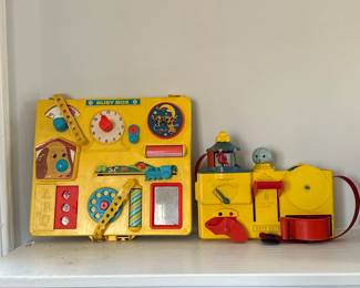 (2pc) Busy Box & Busy Bath Toys | Vintage (1970's) "Busy Box" and "Busy Bath" children's activity toys.