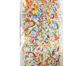 Painting - Abstract Expressionist | Abstract expressionist painting, reminiscent of a Jackson Pollock style in "Shimmering Substance". Signed by artist: Sir Margaret Joseph - h. 36 x w. 18 in