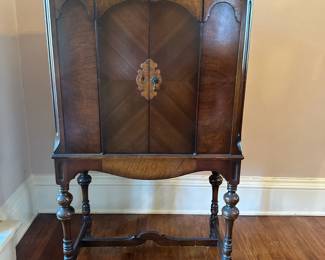Philco Radio Cabinet | Mahogany Philco 1920's era radio cabinet with mechanics/speakers on interior repurposed for storage. - h. 48.5 x w. 27.5 x d. 14.5 in
