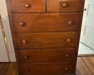 Tall Dresser with Six Drawers | Vintage tall wooden dresser with six drawers, four large and two small. -  h. 46 x w. 32 x d. 19 in
