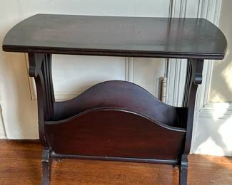 End Table/Magazine Rack | Vintage English Regency style end/side table with lyre harp details. - h. 23 x w. 24 x d. 13 in
