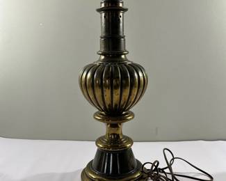 Stiffel Brass Table Lamp | Vintage Hollywood Regency style brass table lamp with lampshade. - h. 35 x w. 6 in