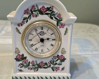 Portmeirion Desk Clock | Vintage porcelain desk/mantle clock from the "Botanic Garden" Collection by Portmeirion. - h. 6.5 x w. 4.5 x d. 2.25 in