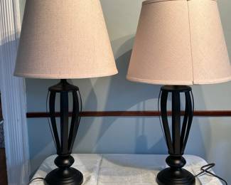 (2pc) Metal Table Lamps | Pair of metal table lamps, likely from newer Ashley Furniture "Mildred" collection. - h. 29 in