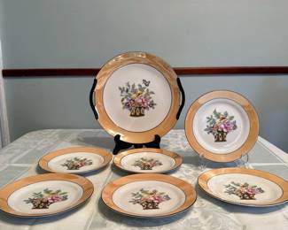 (7pc) Noritake Serving & Dessert Plates | Set of Noritake Japanese ("Made in Japan") serving plate with handles and six dessert plates. Serving plate: 10" x 9.5". Dessert plates: 6.25" Diameter