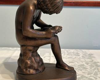 Sculpture - Boy with Thorn | Vintage (1970's) reproduction of the Ancient Roman artwork "Spinario" or "Boy Pulling a Thorn from his Foot" by Austin Productions Inc. - h. 9 x w. 7 in