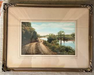 Painting - Landscape "Margoree River" | Framed and matted painting titled "Margoree River" in Nova Scotia, Canada. Signed by artist: "A. M. Leod" - h. 10 x w. 13 in
