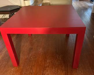 Mid-Century Parson's Table - Red | Mid-century red painted (or laminate) parson's table/dining table. - h. 24 x w. 34 x d. 34 in