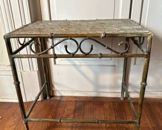 Bamboo-Inspired Side Table | Metal side table featuring a bamboo-inspired frame and tabletop. - h. 20 x w. 19 x d. 13 in