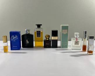 (10pc) Colognes & Perfumes | Assortment of cologne and perfumes from the past few decades including Charlie (by Revlon), Ralph Lauren (Polo Ralph Lauren, Lauren by Ralph Lauren) and more.
