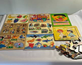 (9pc) Children's Wooden Puzzles | Children's wooden puzzles with multiple themes and easily removable puzzle pieces.
