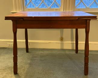 Kitchen Table with Extension Leaves | Antique wooden kitchen table with pull-out extension leaves (with leaves out measures 56" long) - h. 29.5 x w. 40.5 x d. 28 in