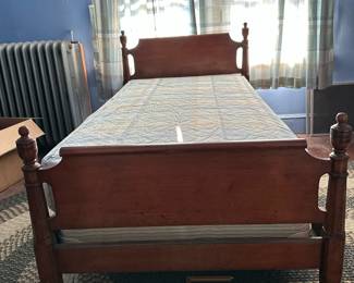 Four-Poster Twin Bed Frame | Antique Early Colonial style four poster twin-sized bed frame (mattress and boxspring included upon request) - h. 40 x w. 41 x l. 82 in
