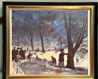 Print - Lifestyle "Central Park" | Framed reproduction print of "Central Park in Winter" by William James Glackens, 1905. Signed by artist: "W. Glackens". - h. 11 x w. 12.5 in