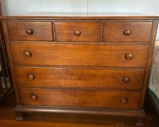 Wide Dresser with Six Drawers | Vintage wide wooden dresser with six drawers, three large and three small. -  h. 34 x w. 42 x d. 20 in
