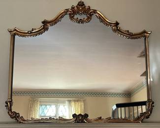 Carved Giltwood Wall Mirror | Large ornate giltwood wall mirror. - h. 45 x w. 53 x d. 2 in